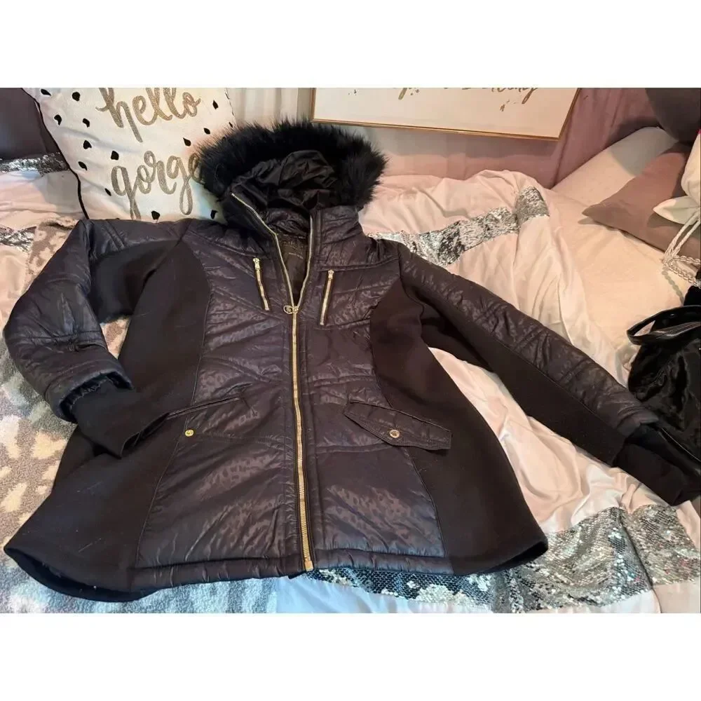 Michael kors mkblack/gold  quilted packable Jacket/coat hooded plus size 1xl